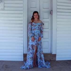 Blue Two-Piece Prom Dress